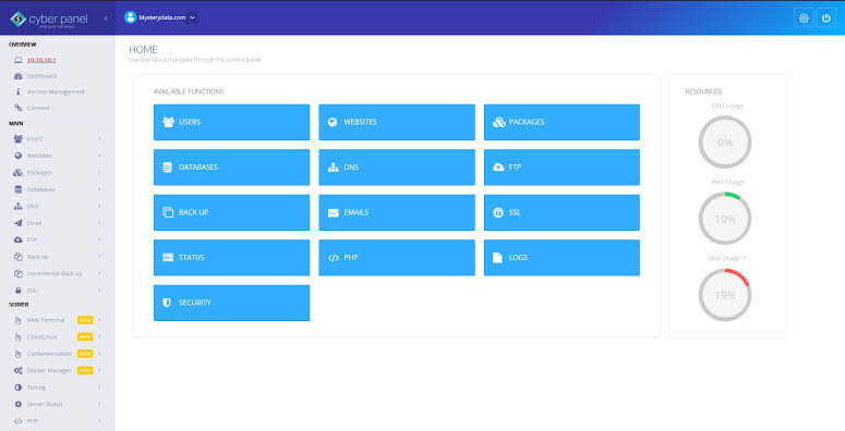 CyberPanel web control admin
